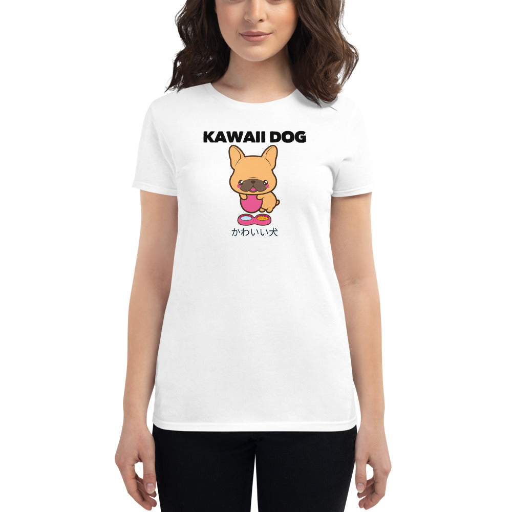 Kawaii Dog Frenchie, Women's short sleeve t-shirt, White