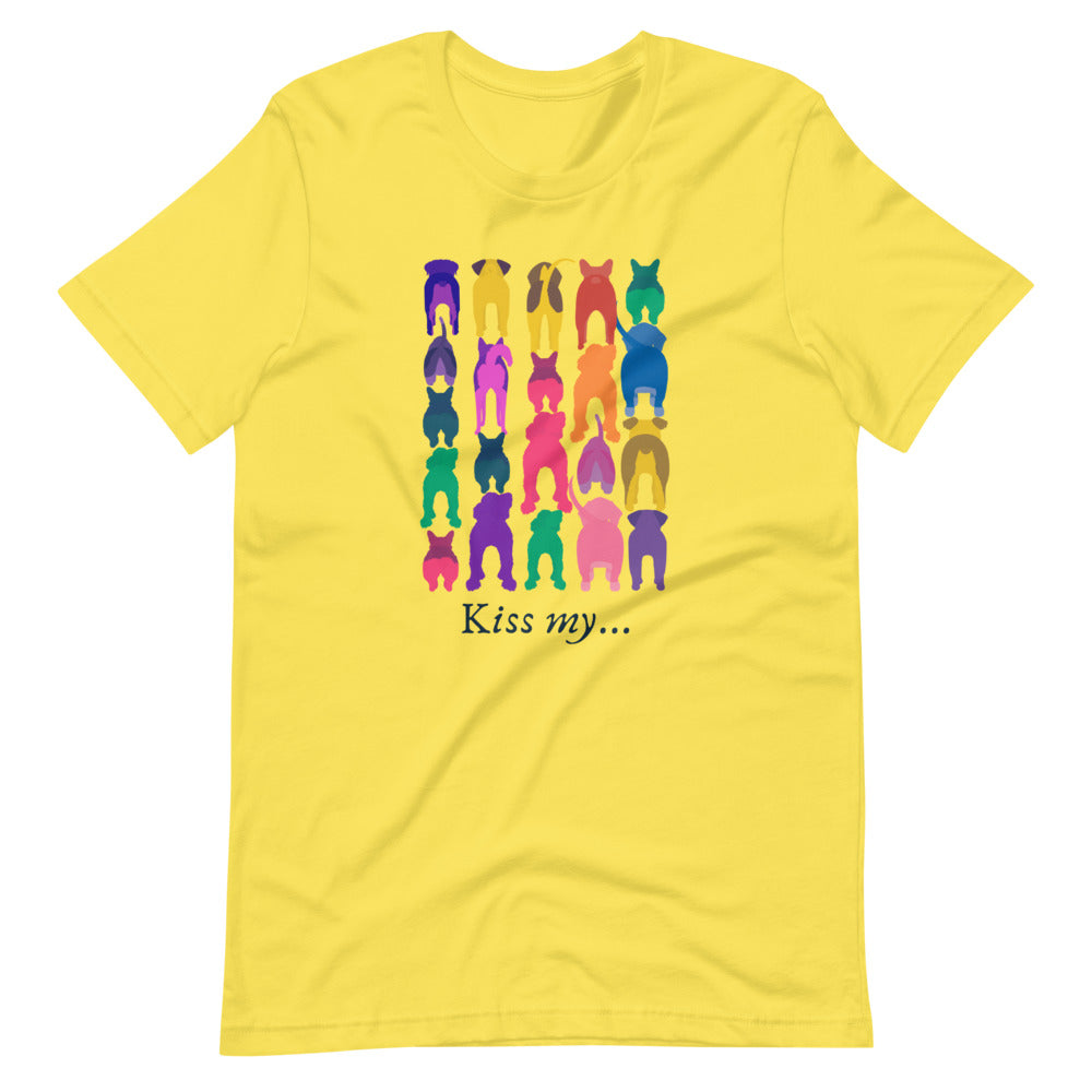 Colourful Dog Butts, Short-Sleeve Unisex T-Shirt, Yellow