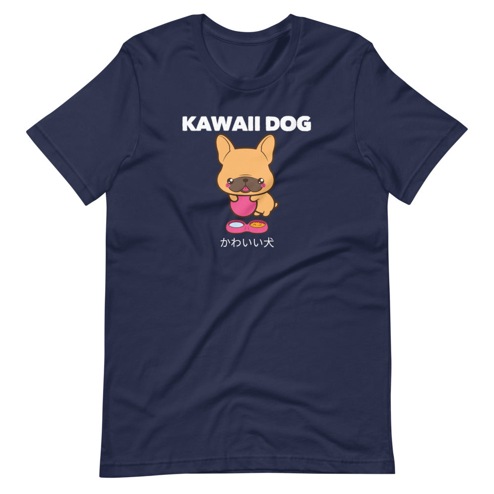 Kawaii Dog Frenchie, Short-Sleeve Unisex T-Shirt, Navy