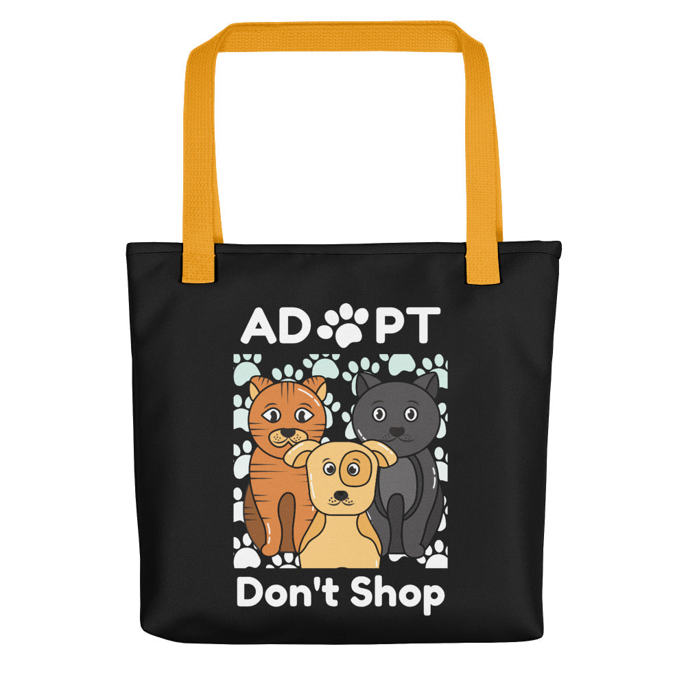 adopt don't shop, tote bags - black yellow