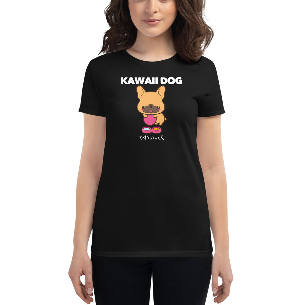 Kawaii Dog Frenchie, Women's short sleeve t-shirt, Black
