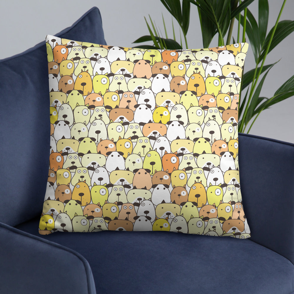 Crazy Dogs Yellow Premium Pillow