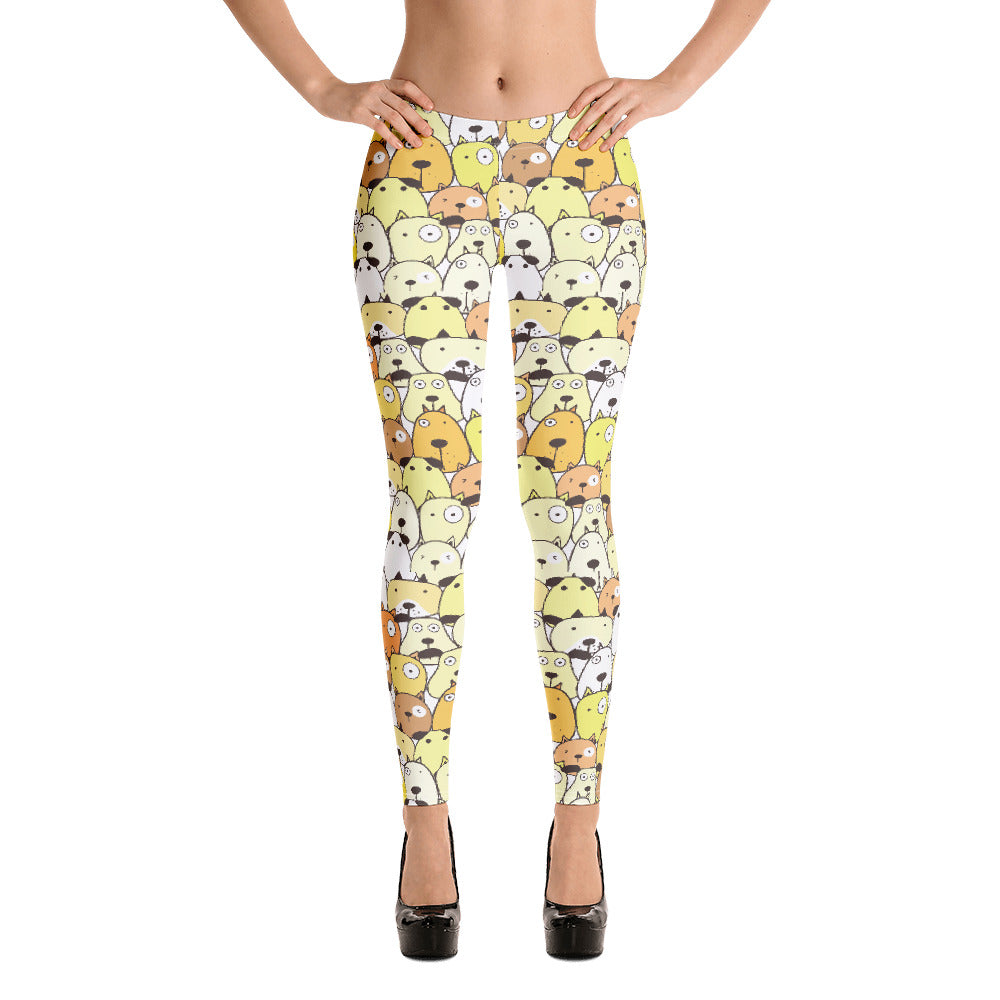 Yellow Funny Dogs on Leggings For Women - Dog Mom Apparel