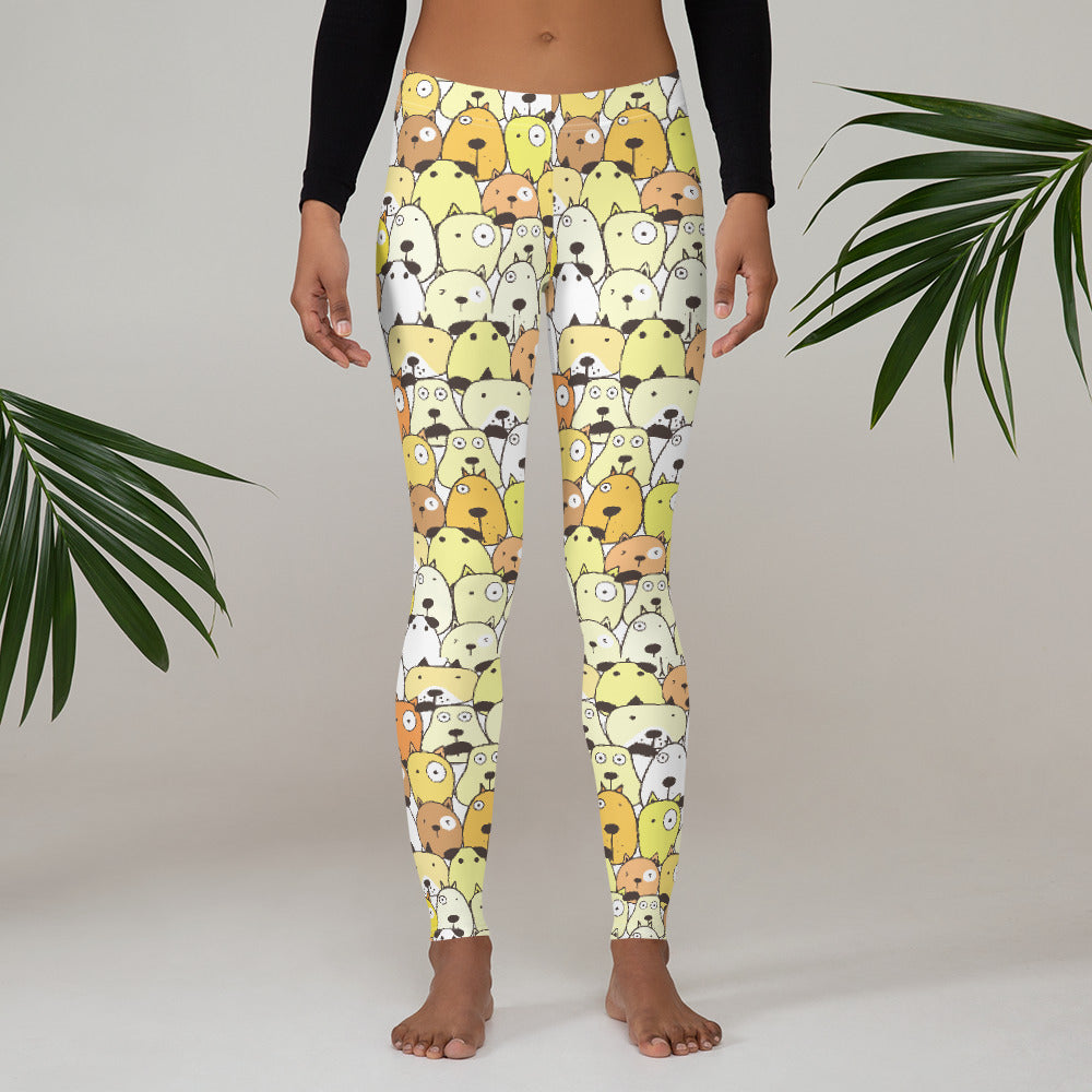 Yellow Funny Dogs on Leggings For Women - Dog Mom Apparel