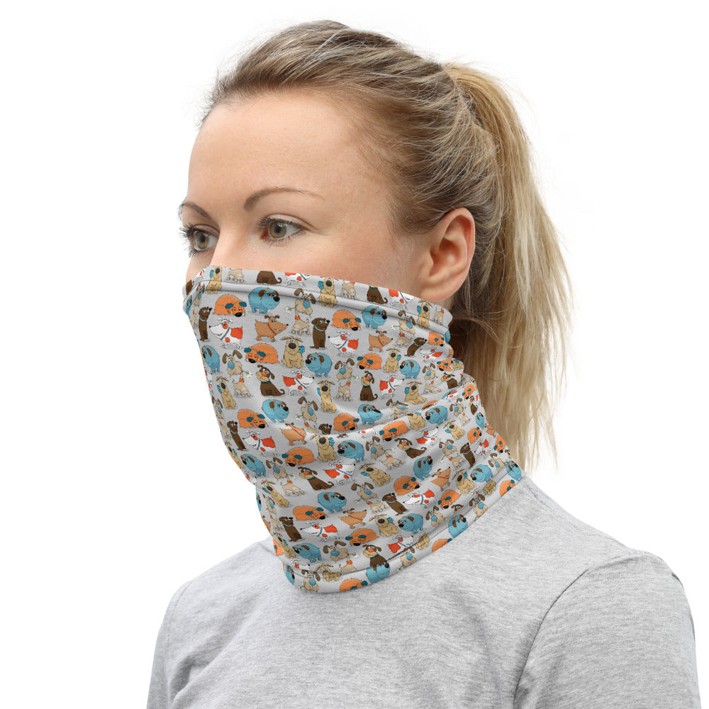 Cute Dogs All-In-One Neck Gaiter, Face Mask Neck, & Headband - Grey