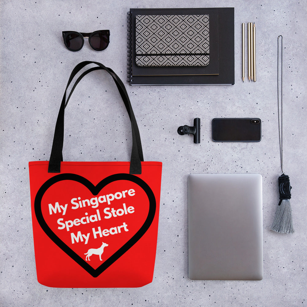 My Singapore Special Stole My Heart, Tote Bag For Dog Lovers