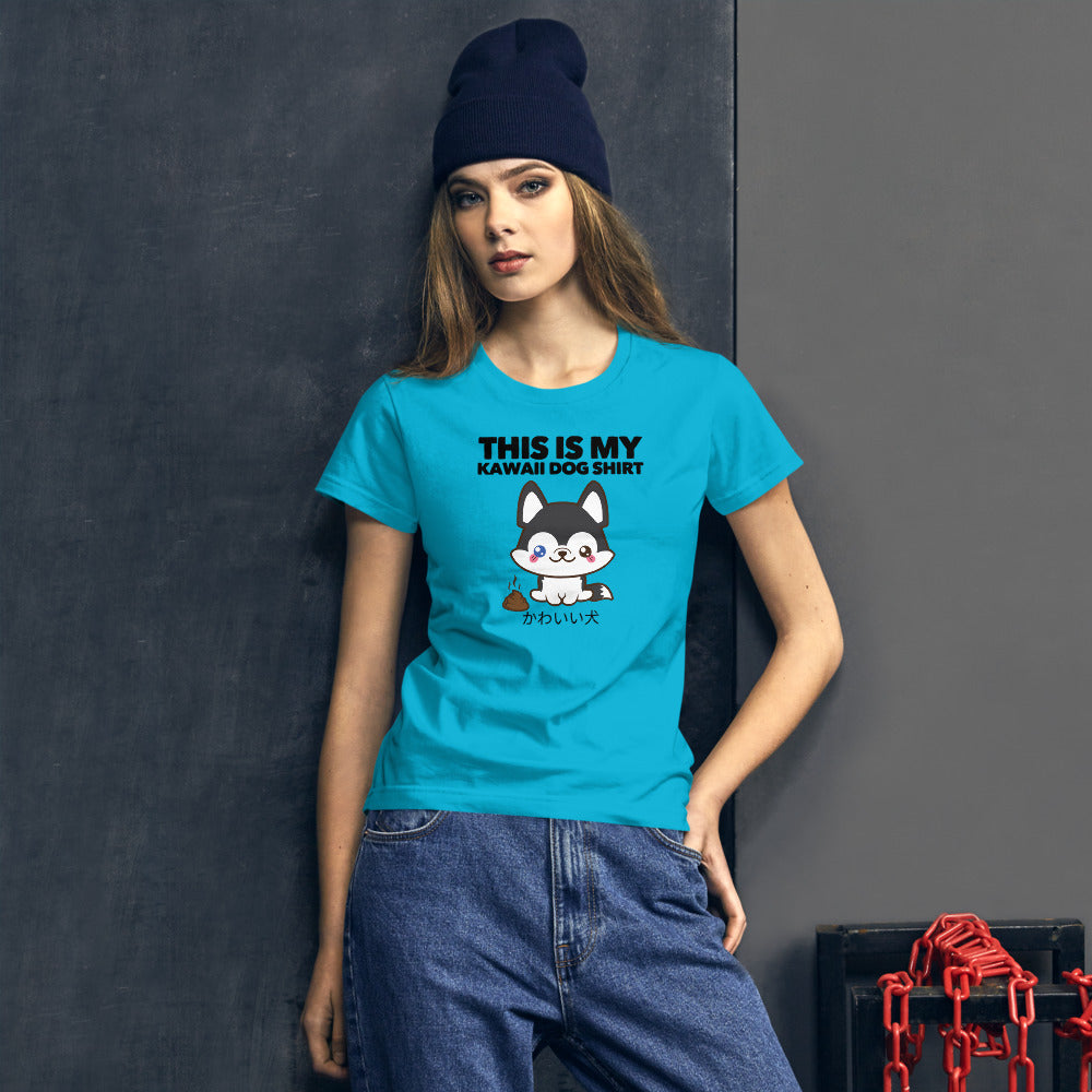 This Is My Kawaii Dog Shirt Husky, Women's short sleeve t-shirt, Blue