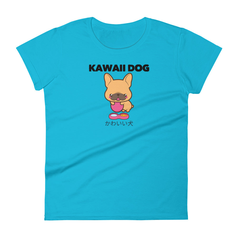 Kawaii Dog Frenchie, Women's short sleeve t-shirt, Blue