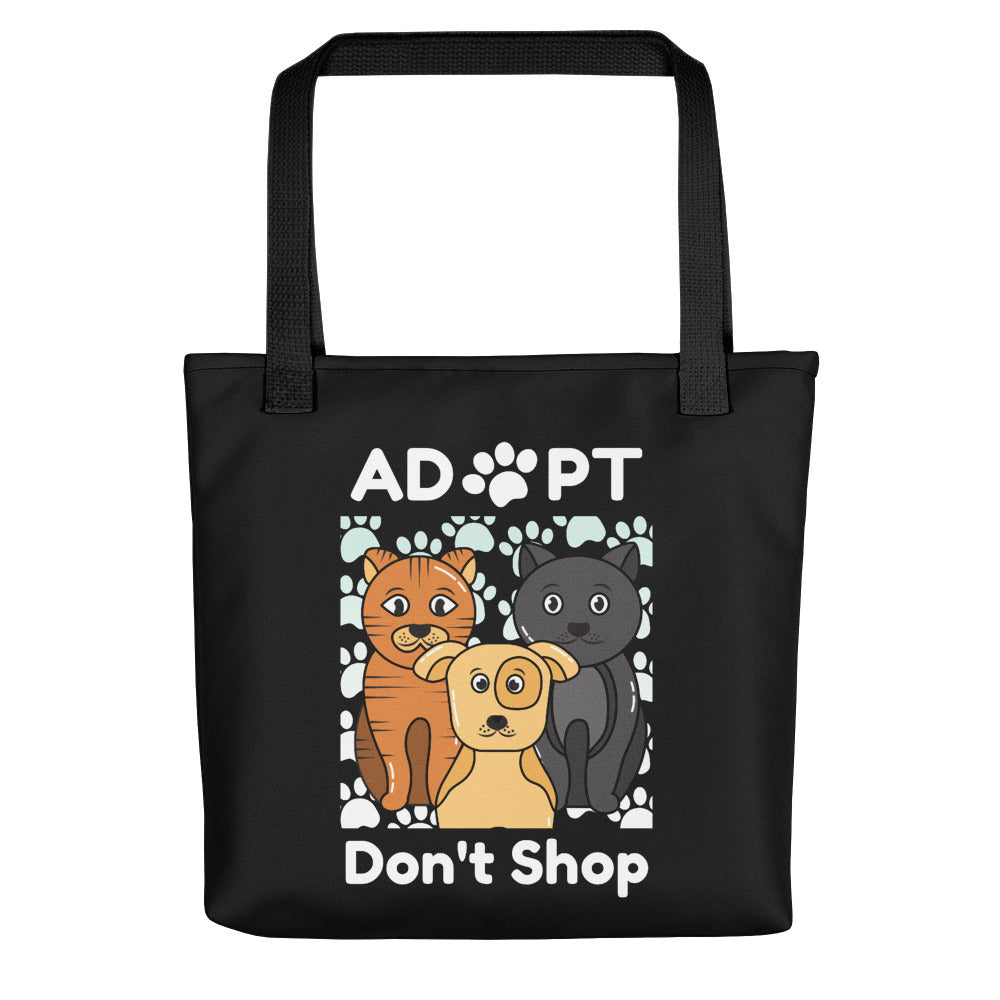 adopt don't shop, tote bags - black black
