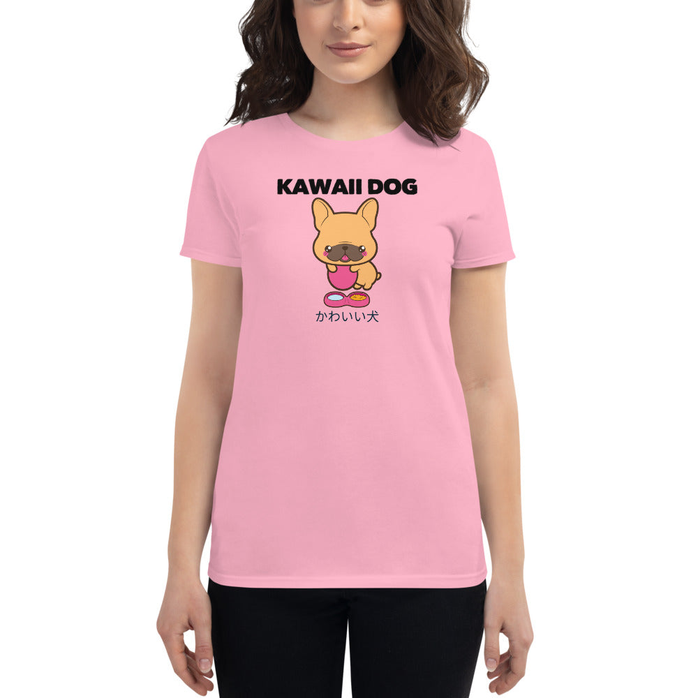 Kawaii Dog Frenchie, Women's short sleeve t-shirt, Pink