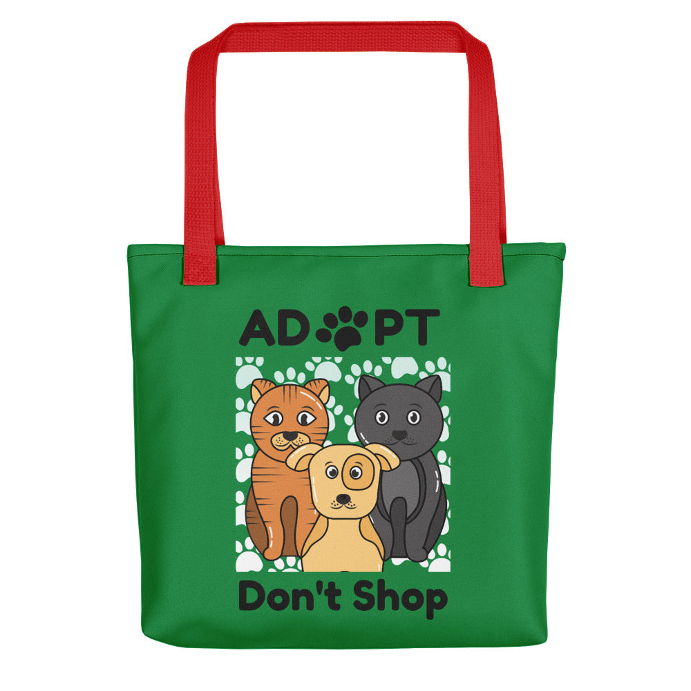 adopt don't shop tote bags - green red