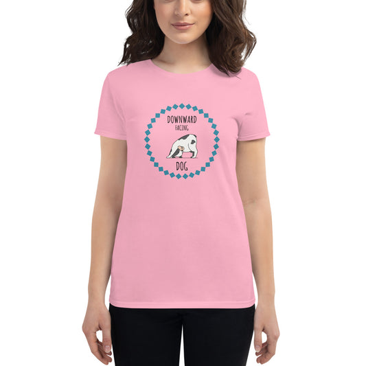 Yoga Dog, Women's short sleeve t-shirt, Pink