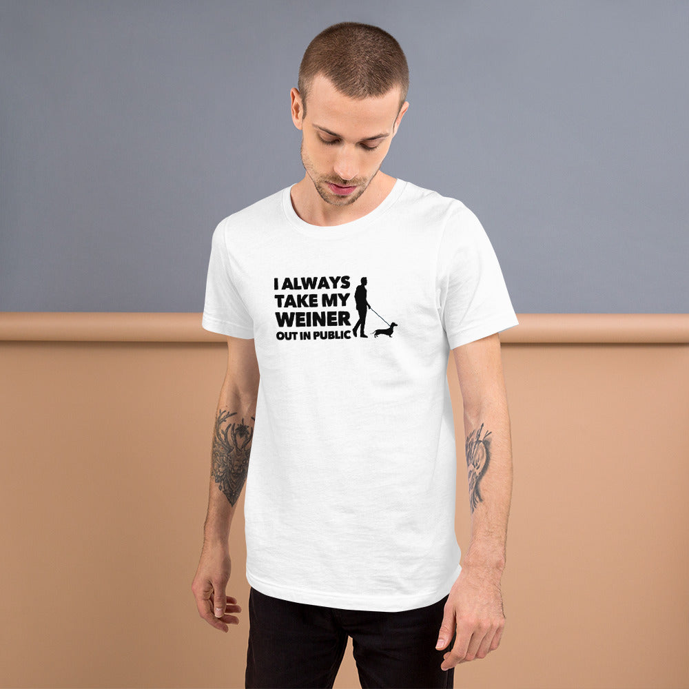 Take My Weiner Out on Short-Sleeve Unisex T-Shirts - White