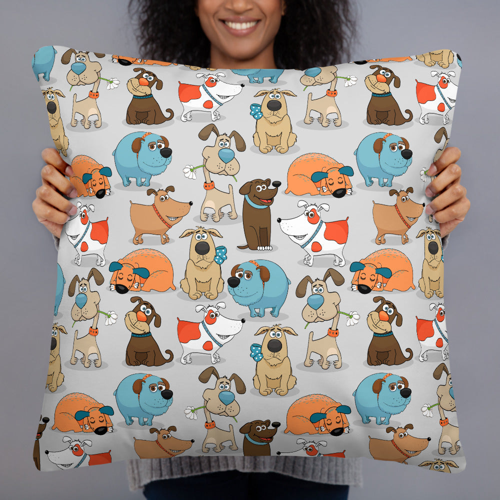 Funny Dogs Grey Premium Pillow