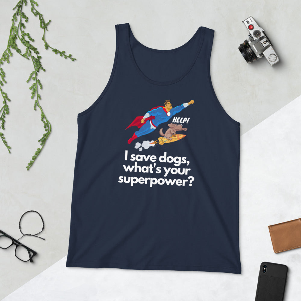 I Save Dogs, What's Your Superpower, Unisex Tank Top, Blue