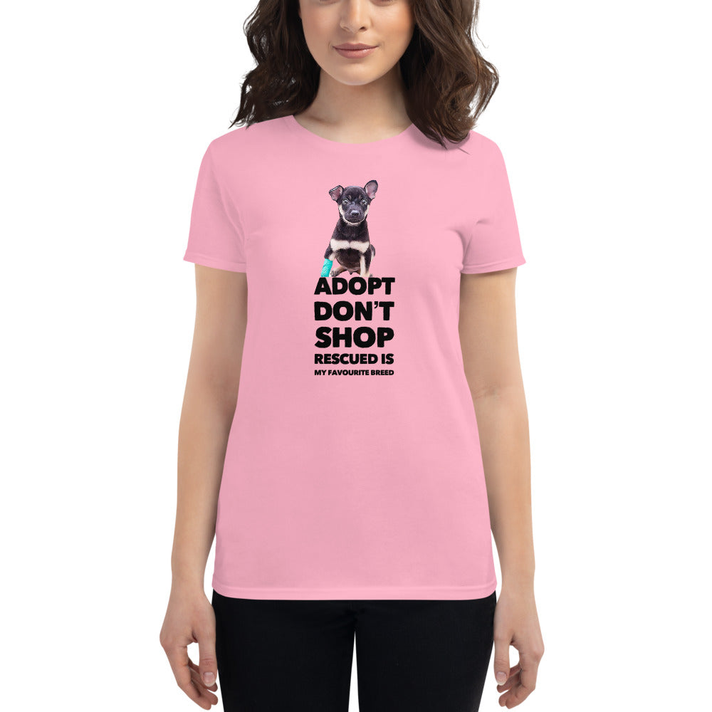 adopt, don't shop dog mom shirt - women's short-sleeve t-shirt, dog mom gift, dog mom t-shirt, gifts for dog lover, dog mom apparel.