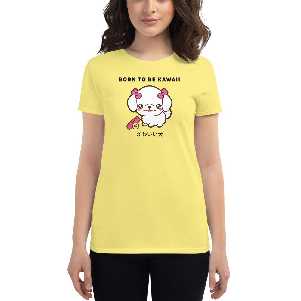 Born To Be Kawaii Poodle, Women's short sleeve t-shirt, Yellow