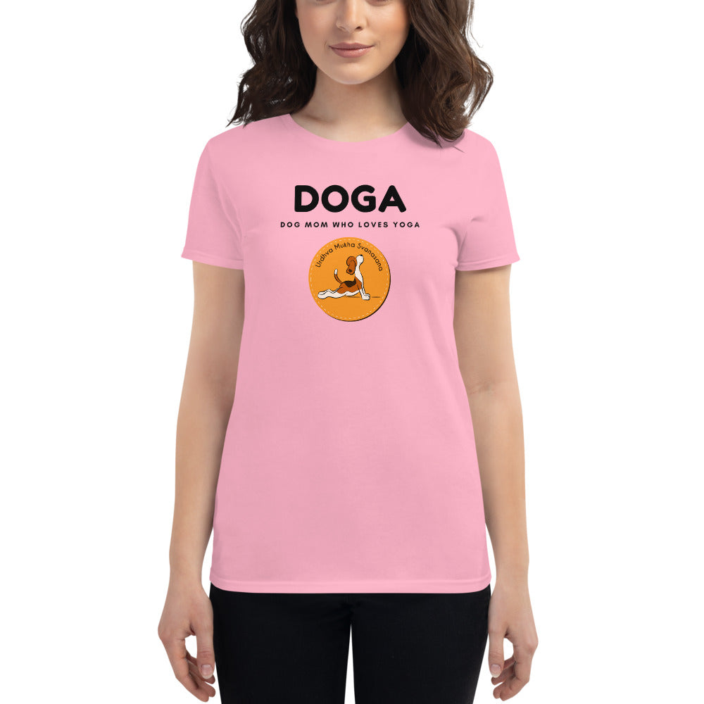 DOGA Dog Mom Who Loves Yoga Women's short sleeve t-shirt, Pink