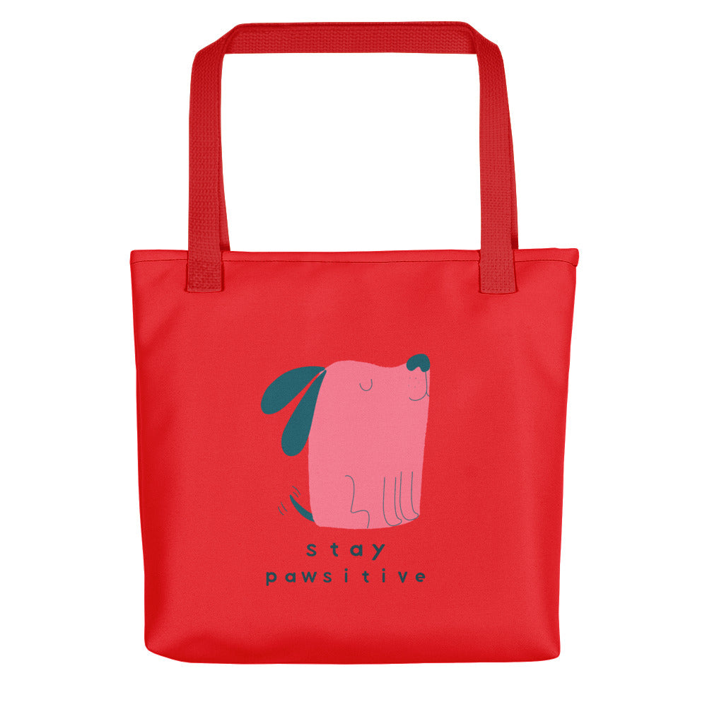 Stay Pawsitive Funny Puppy Tote bags