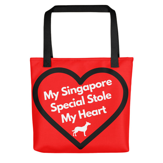 My Singapore Special Stole My Heart, Tote Bags, Red