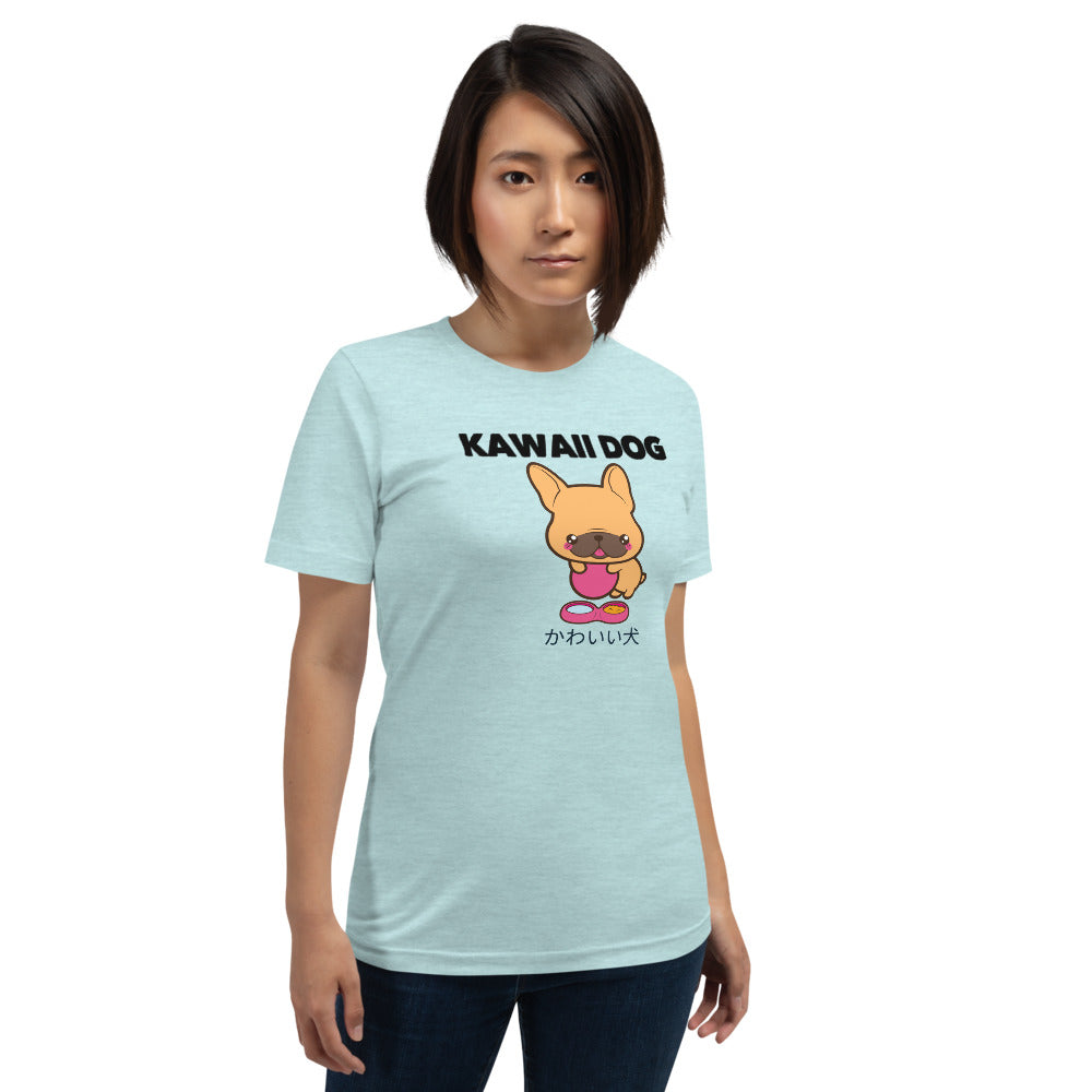 Kawaii Dog Frenchie, Short-Sleeve Unisex T-Shirt, Blue