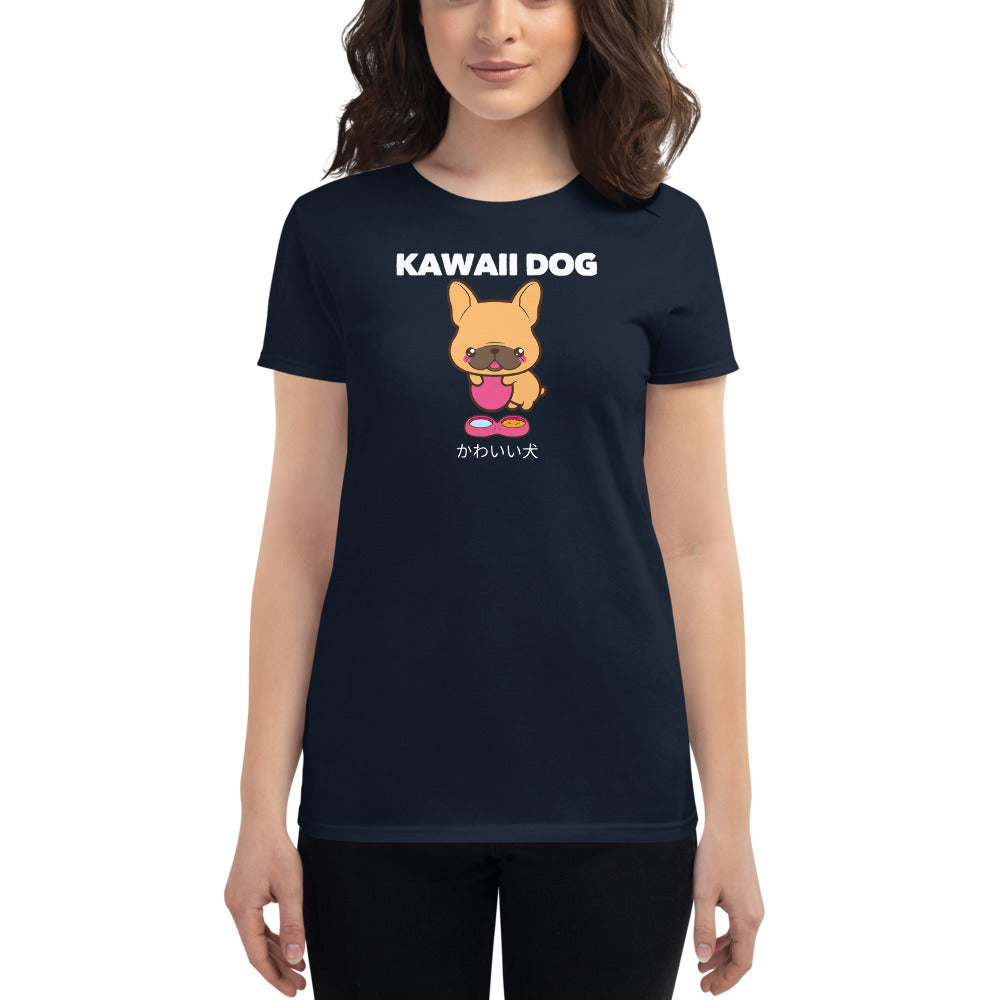 Kawaii Dog Frenchie, Women's short sleeve t-shirt, Navy