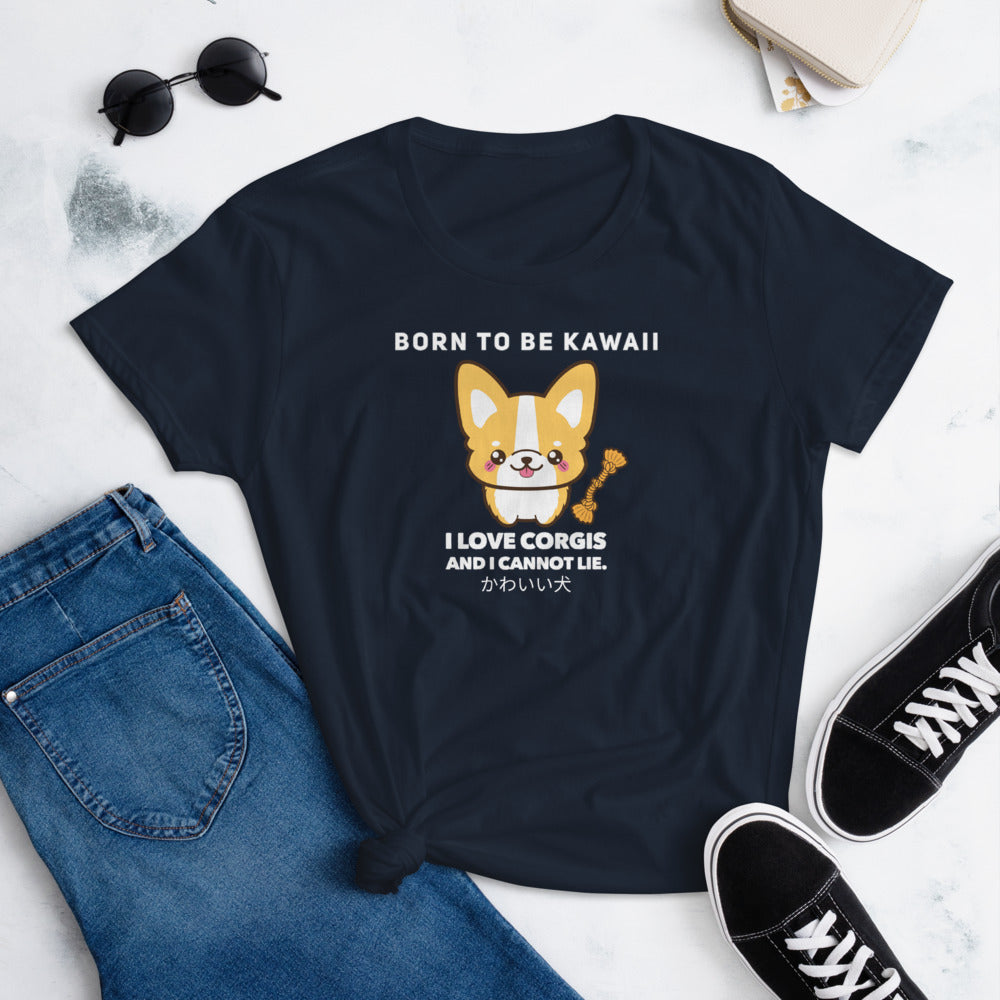 Born To Be Kawaii Corgi, Women's short sleeve t-shirt, Navy