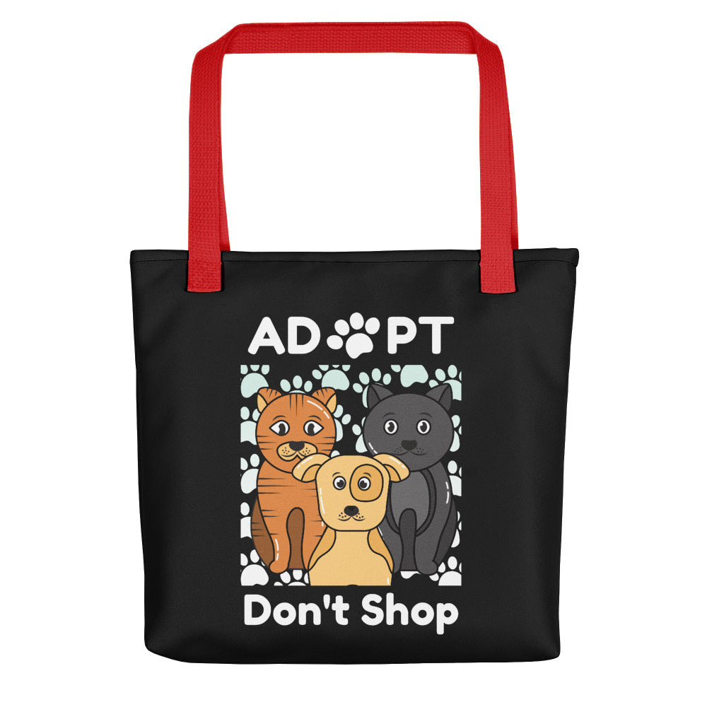 adopt don't shop, tote bags - black red