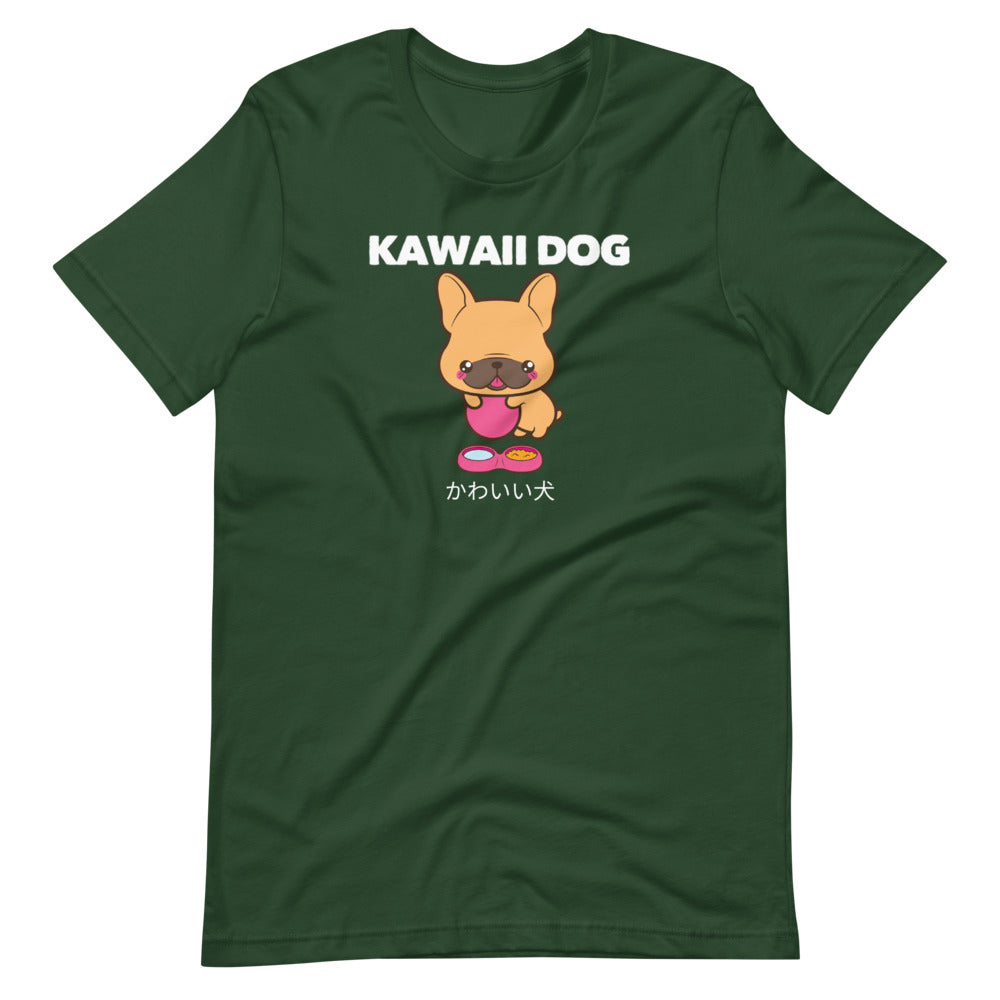 Kawaii Dog Frenchie, Short-Sleeve Unisex T-Shirt, Forest Green