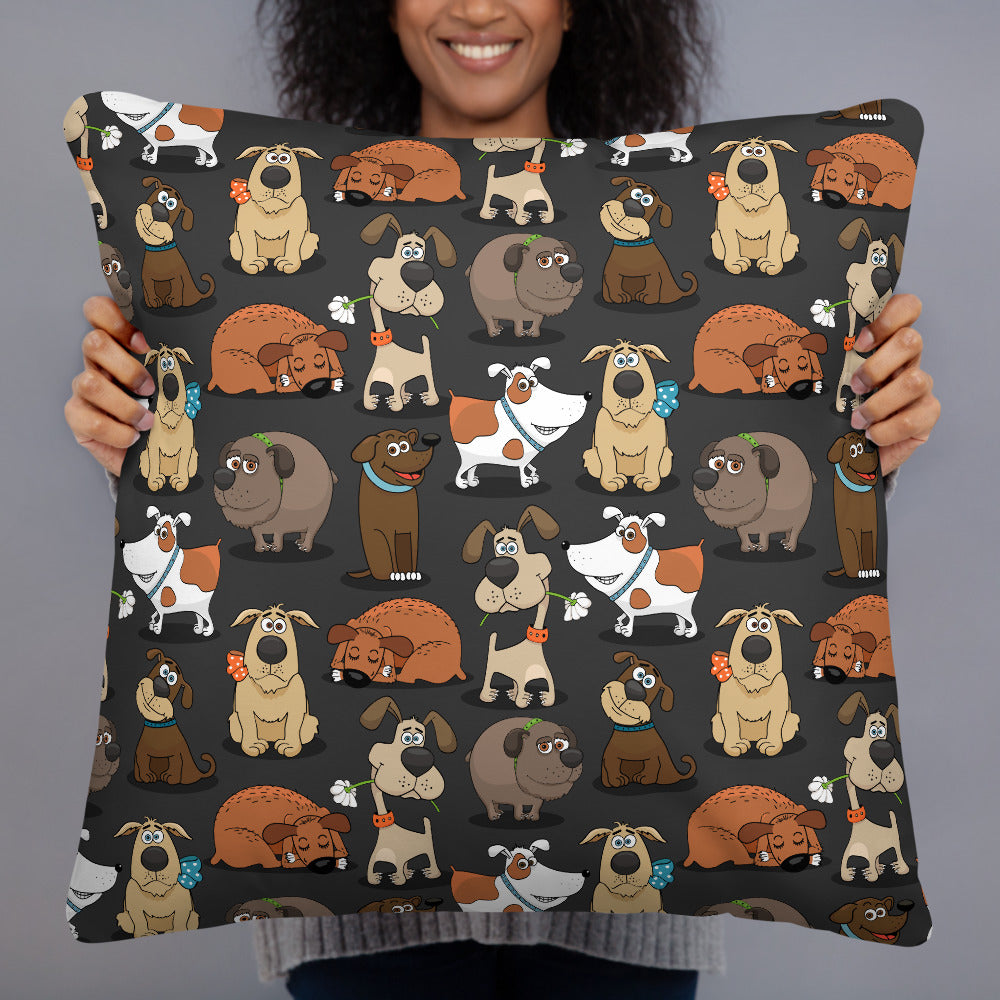 Funny Dogs Black Premium Pillow