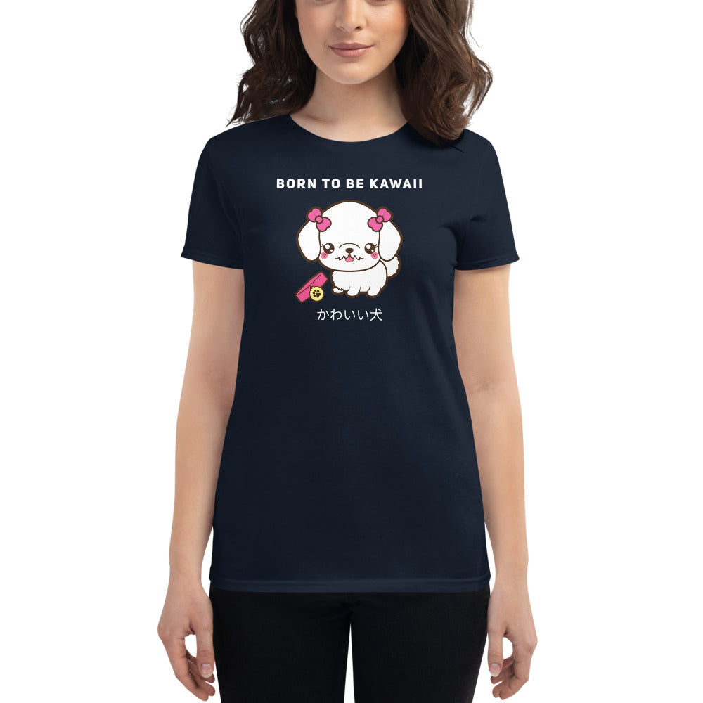 Born To Be Kawaii Poodle, Women's short sleeve t-shirt, Navy