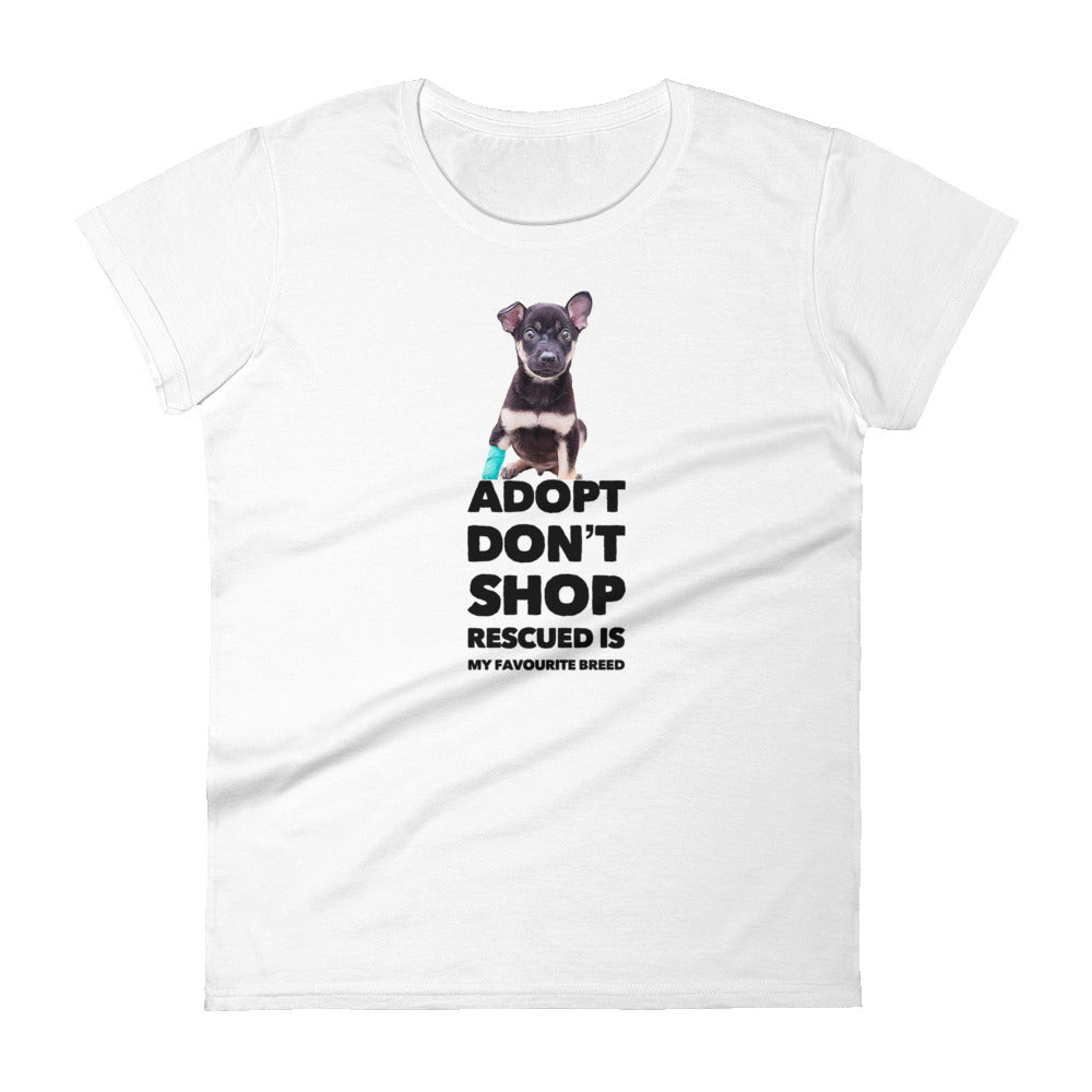 adopt, don't shop dog mom shirt - women's short-sleeve t-shirt, dog mom gift, dog mom t-shirt, gifts for dog lover, dog mom apparel.