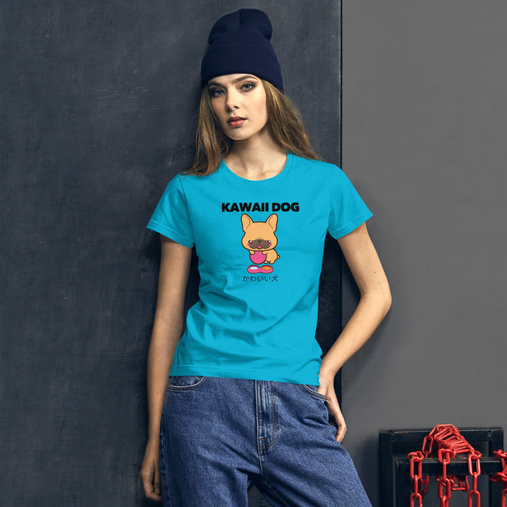 Kawaii Dog Frenchie, Women's short sleeve t-shirt, Blue