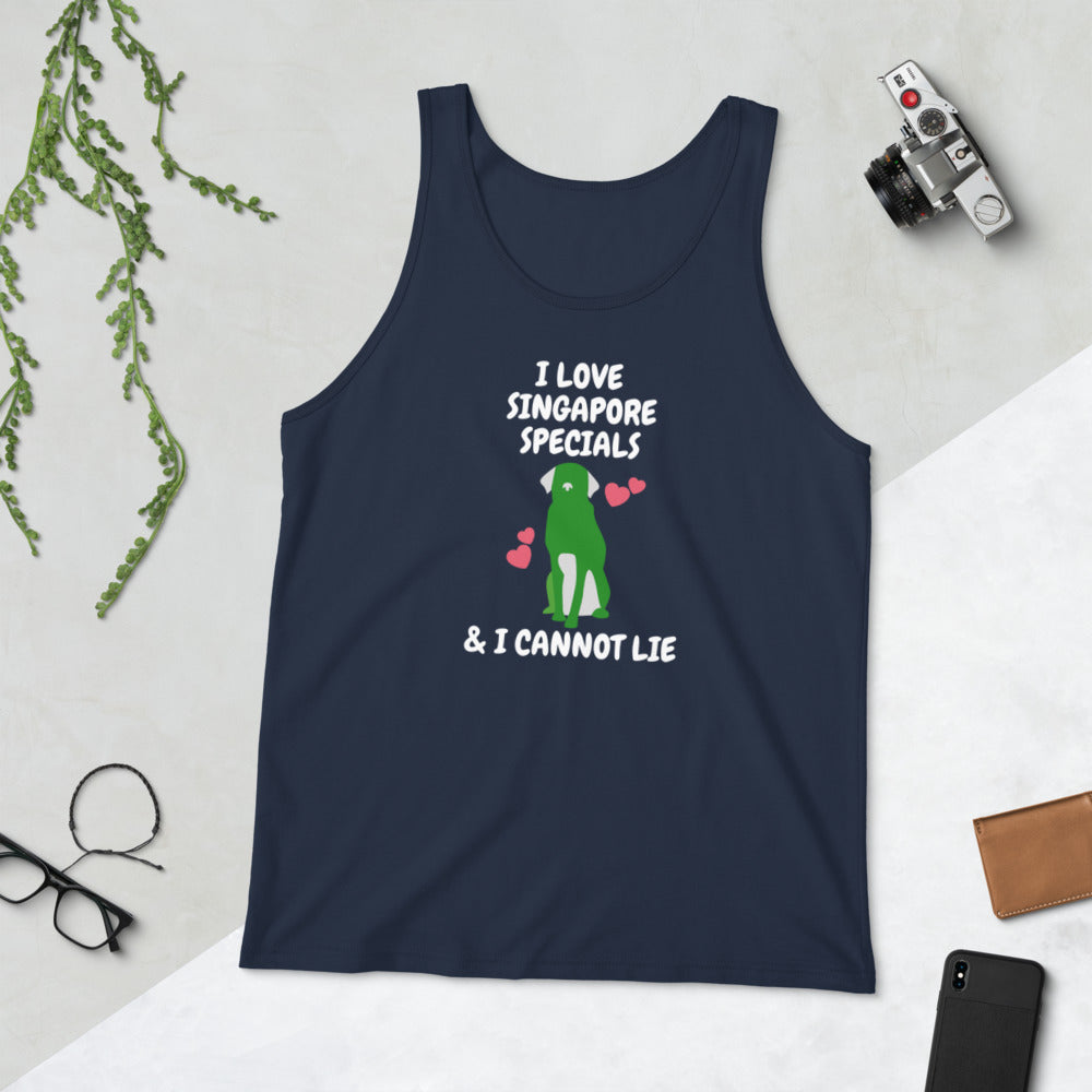 I Love Singapore Specials And I Cannot Lie Unisex Tank Top, Navy Blue