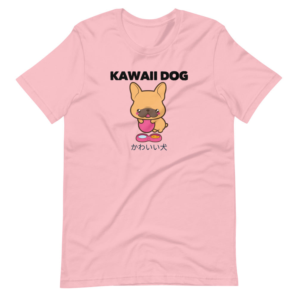 Kawaii Dog Frenchie, Short-Sleeve Unisex T-Shirt, Pink