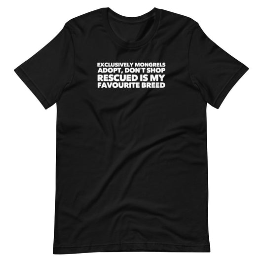 Exclusively Mongrels on Short-Sleeve Unisex T-Shirt, Dog Rescue Shirt, Black