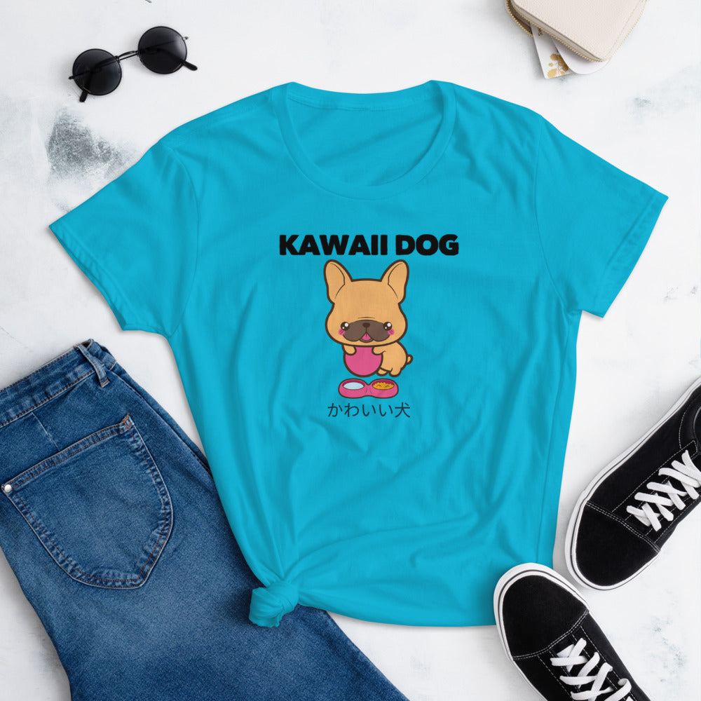 Kawaii Dog Frenchie, Women's short sleeve t-shirt, Blue, Lifestyle