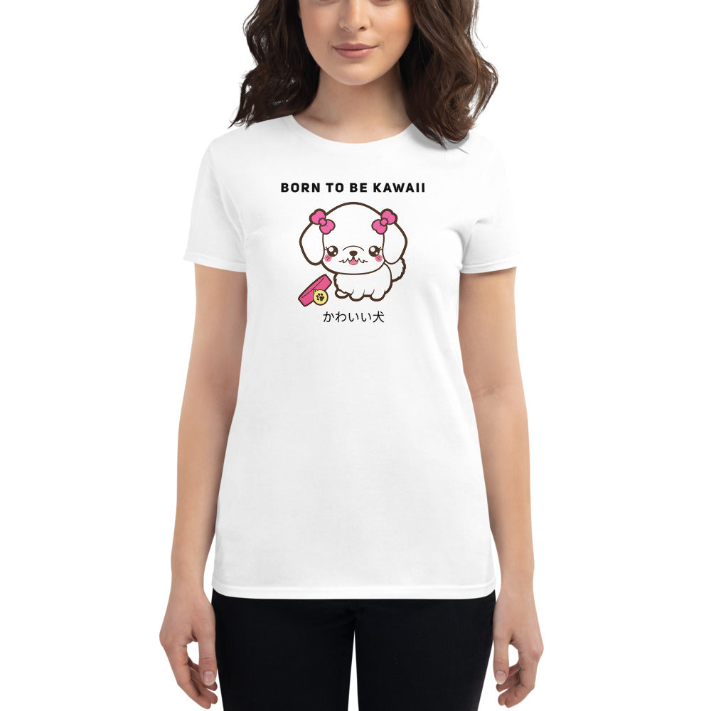 Born To Be Kawaii Poodle, Women's short sleeve t-shirt, White