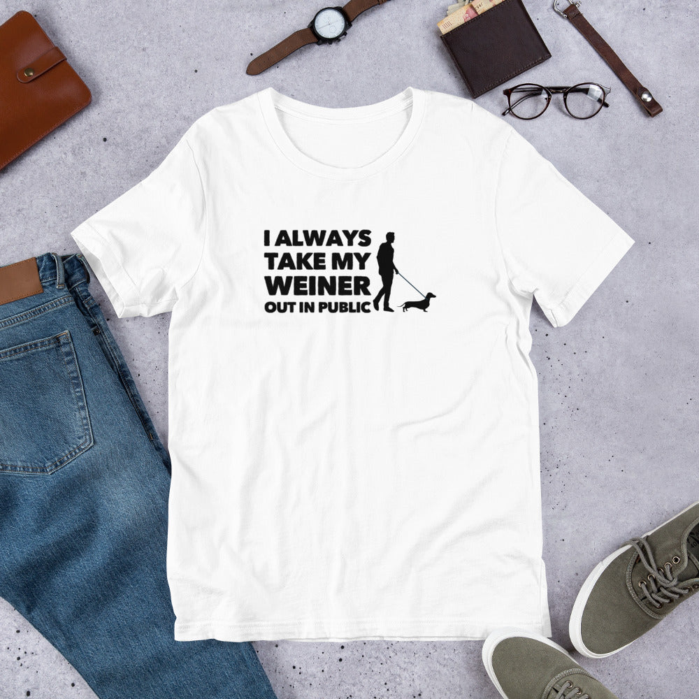 Take My Weiner Out on Short-Sleeve Unisex T-Shirts - White 
