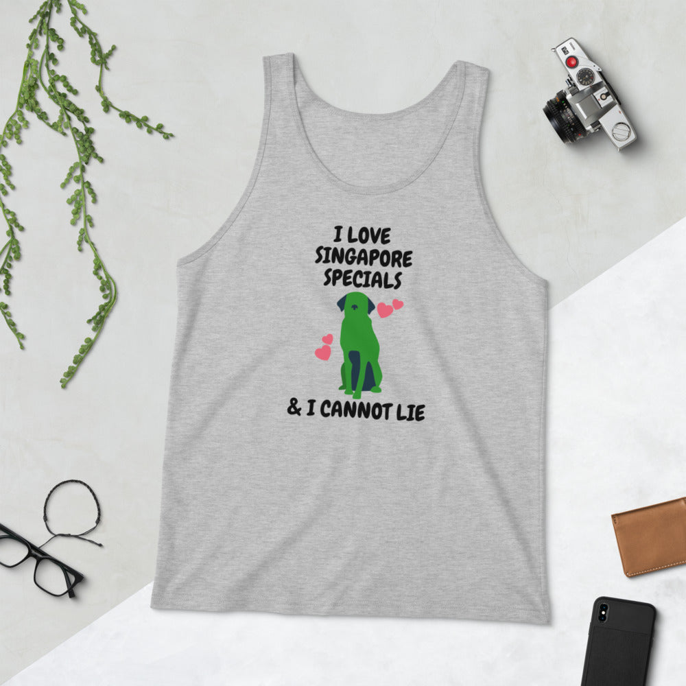 I Love Singapore Specials And I Cannot Lie Unisex Tank Top, Grey