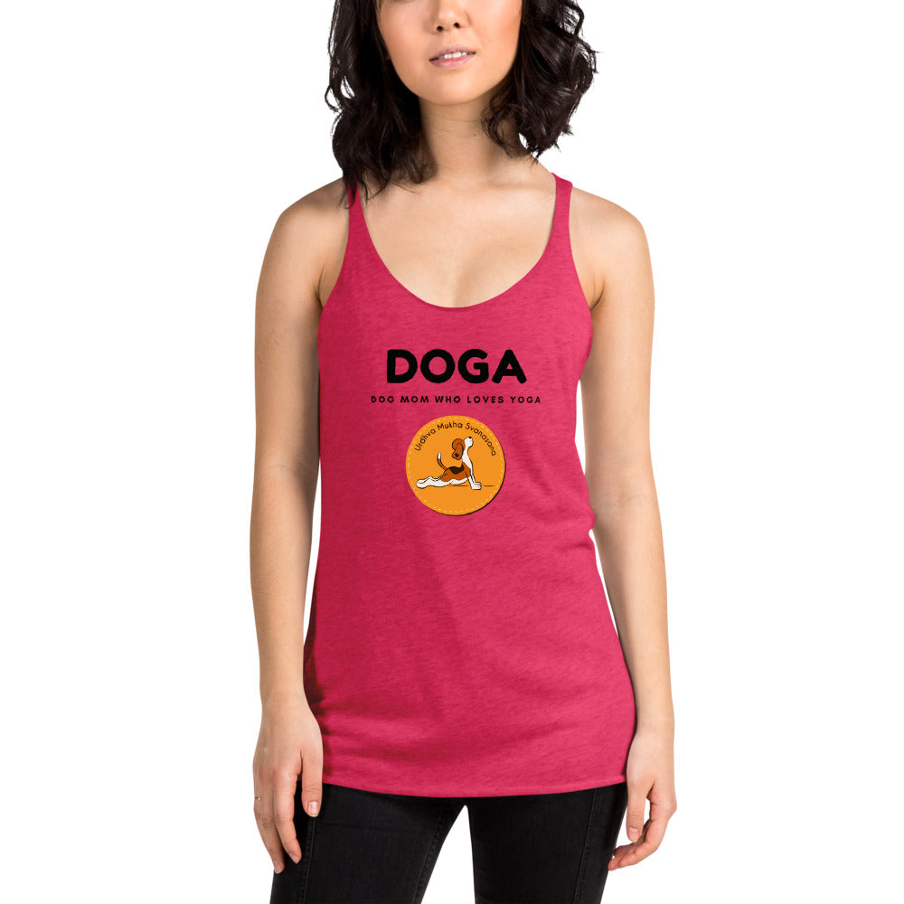 DOGA Dog Mom Who Loves Yoga Women's Racerback Tank, Red