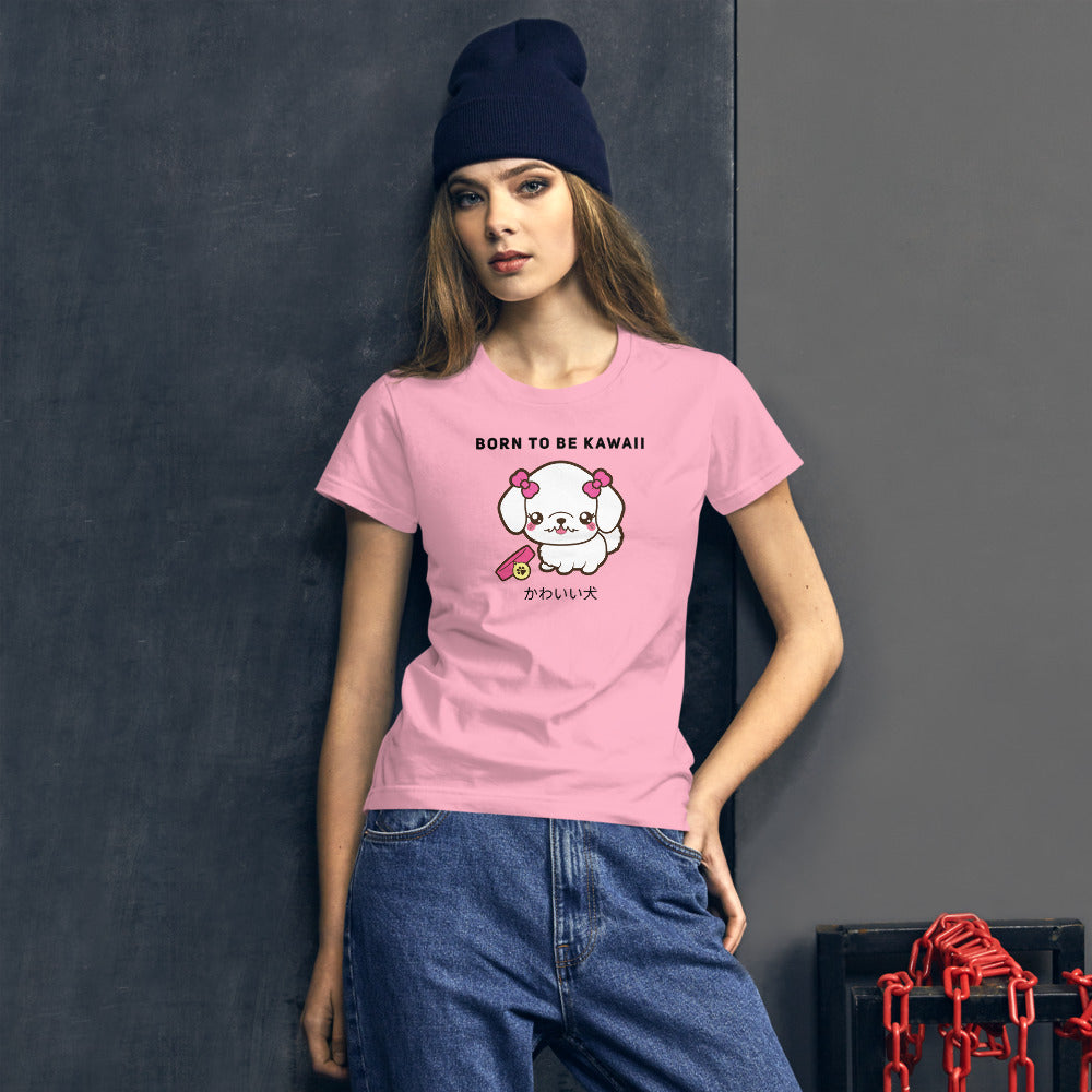 Born To Be Kawaii Poodle, Women's short sleeve t-shirt, Pink