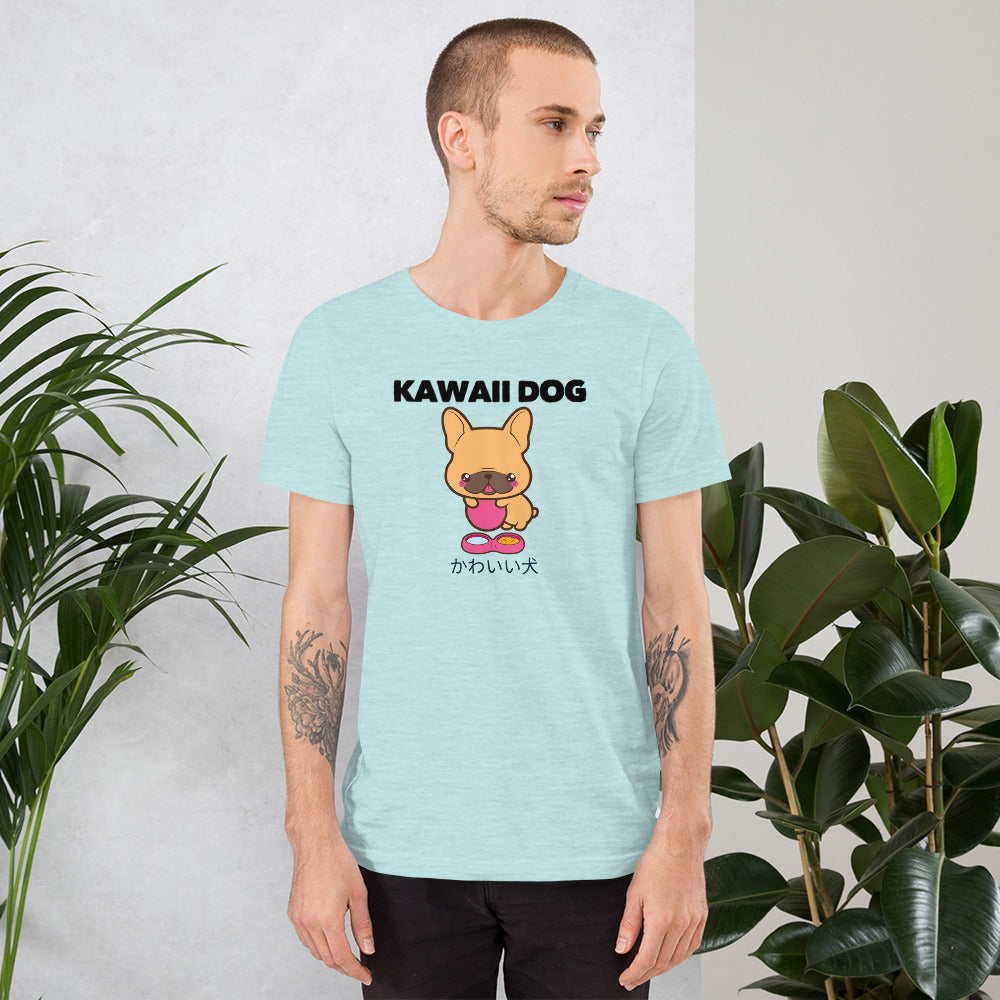 Kawaii Dog Frenchie, Short-Sleeve Unisex T-Shirt, Blue