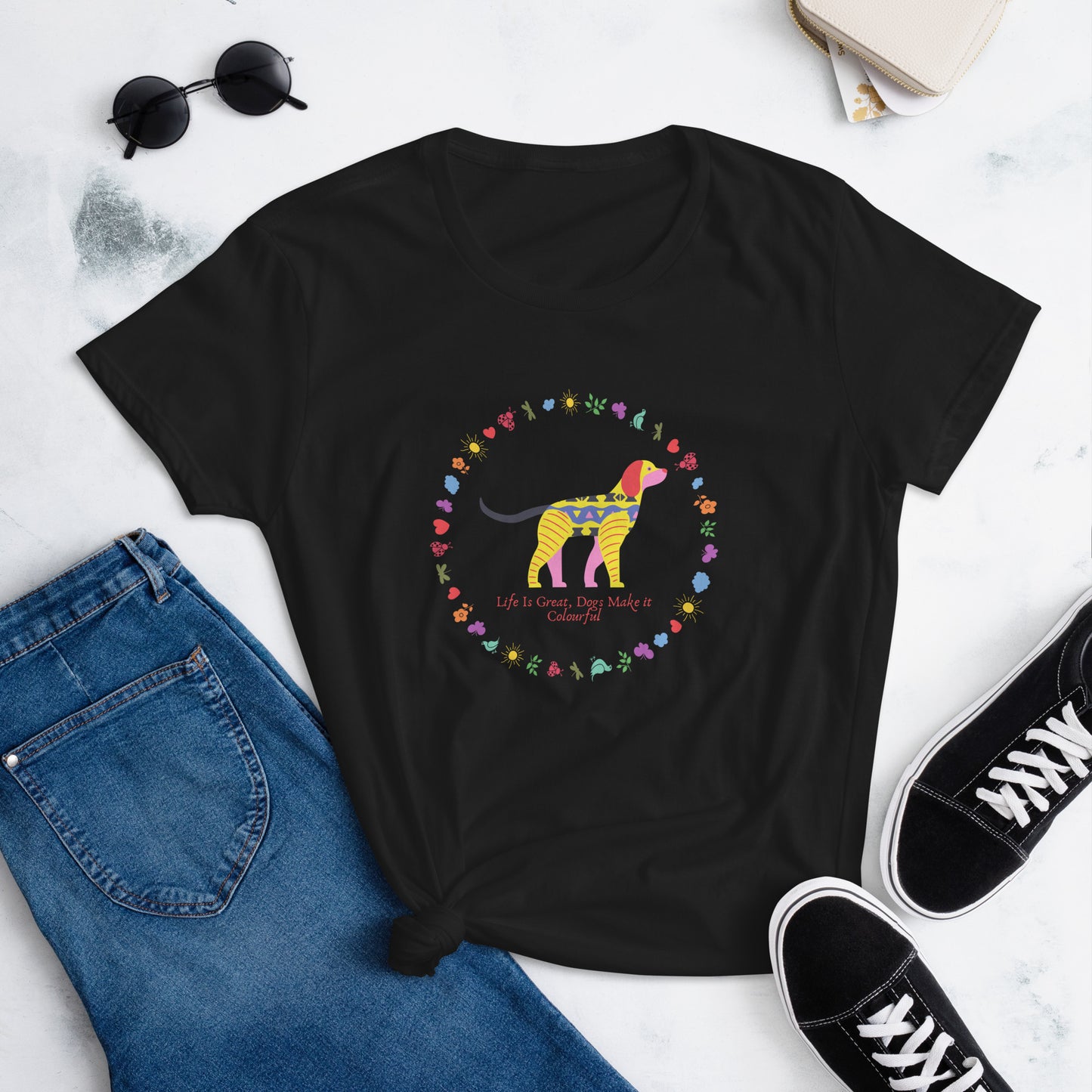 Life Is Colourful With Dogs Women's T-Shirt, Dog Mom Shirt