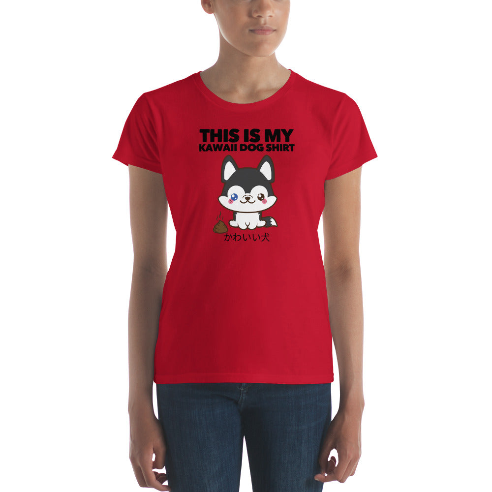 Kawaii Husky Dog Mom Shirt - Women's Short-Sleeve T-Shirt