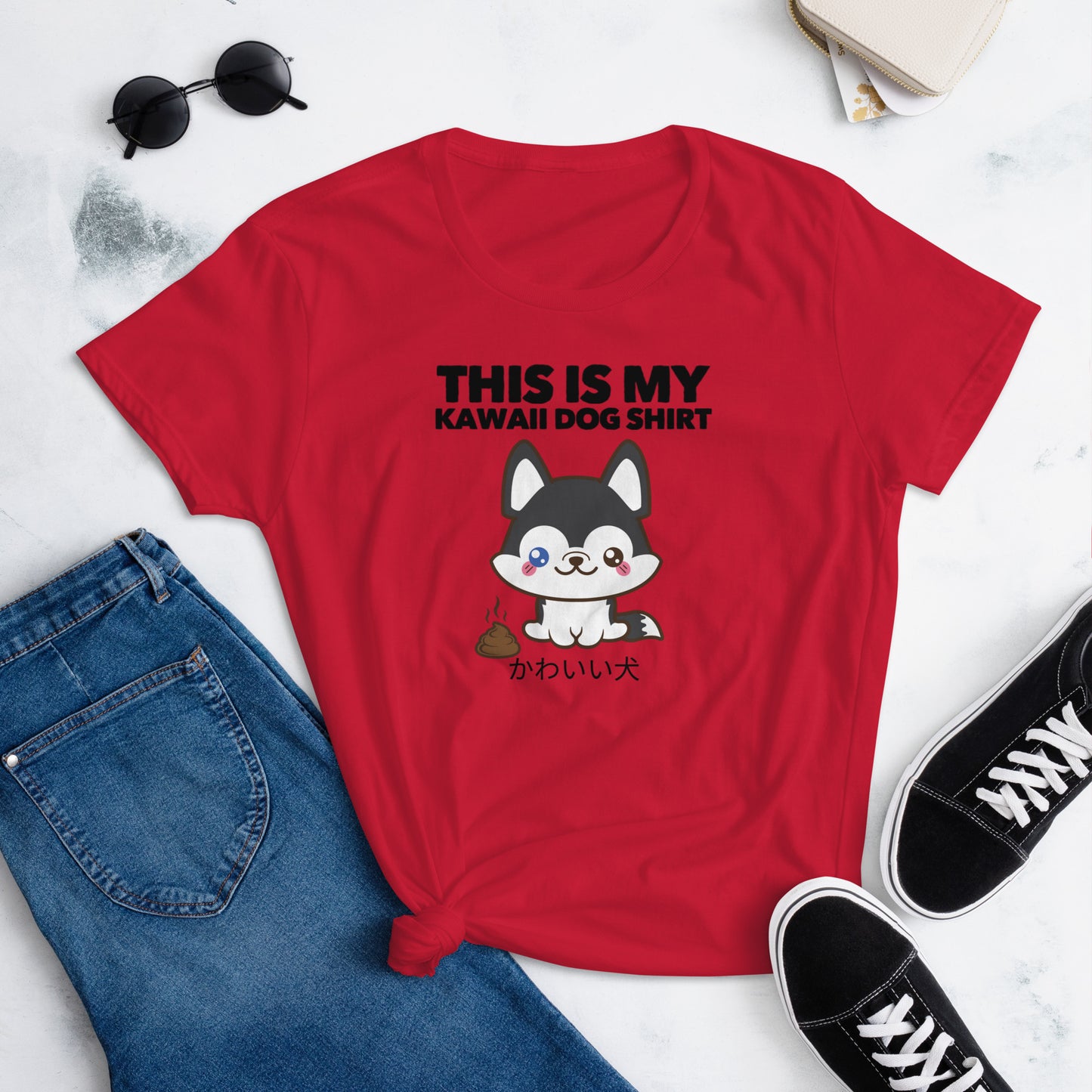Kawaii Husky Dog Mom Shirt - Women's Short-Sleeve T-Shirt